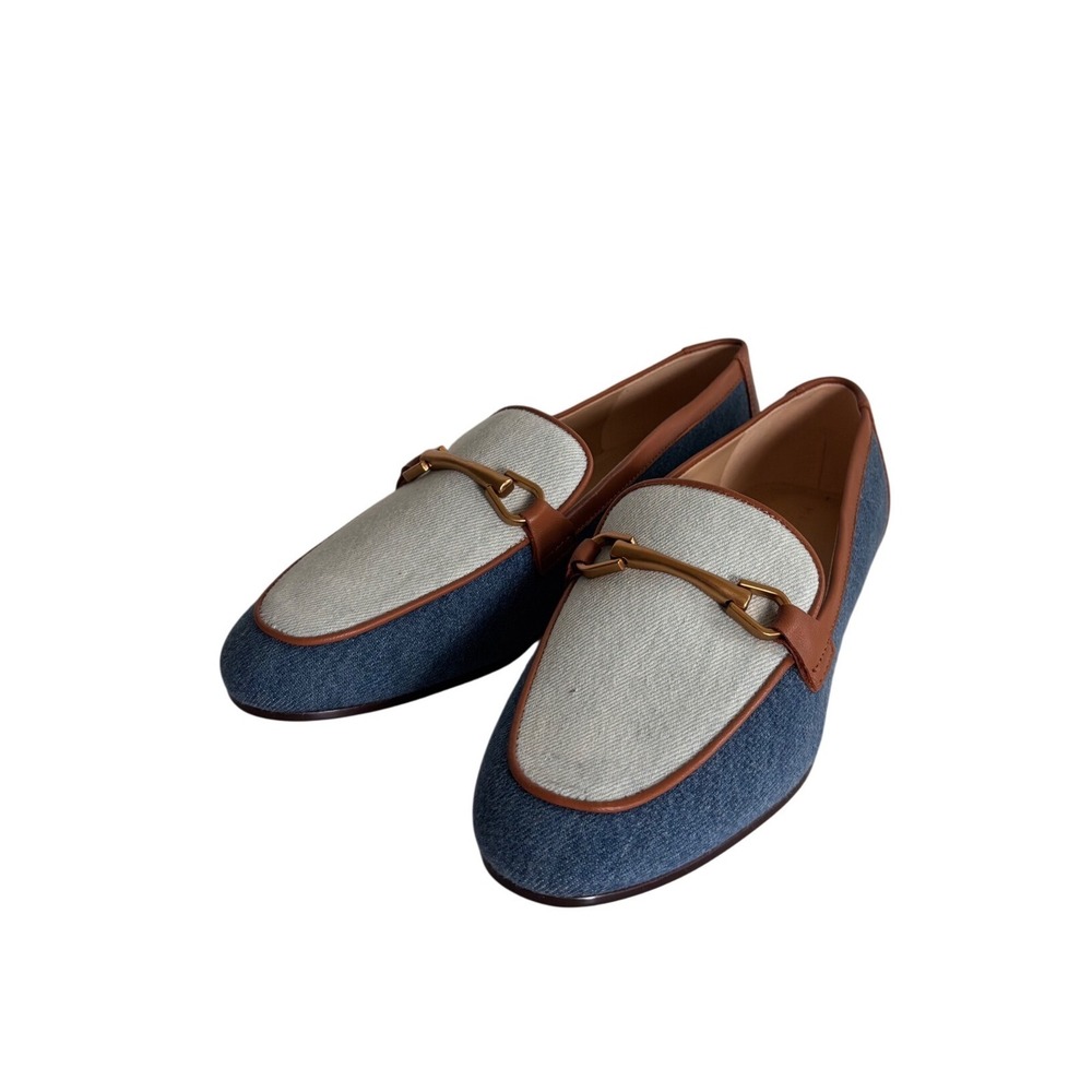 Marc Fisher LTD Bleek Denim Canvas Horsebit Loafers Blue Brown 7.5M MLBLEEK2
